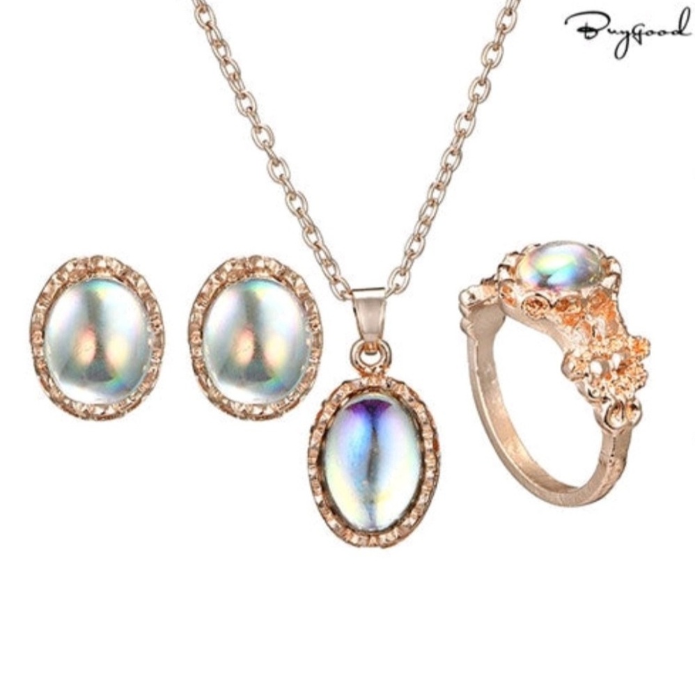 OPAL NECKLACE, EARRINGS & RING SET - Picture 2 of 6
